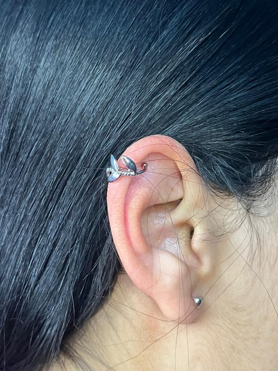Piercing Fake Folheado a Prata Folhas
