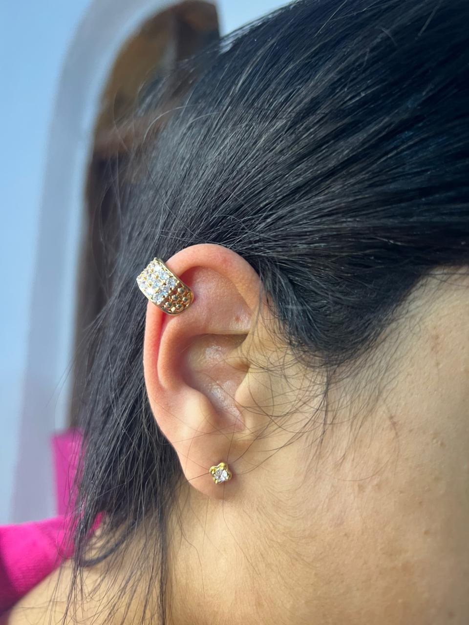 Piercing Fake Folheado a Ouro 18K Todo Cravejado na Zircônia