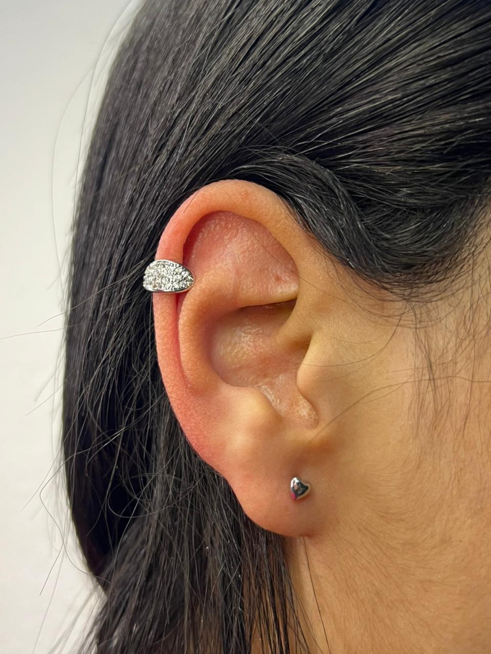 Piercing Fake Folheado Folha Achatada Cravejada Prata Cristal